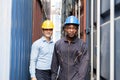 Selective focus at African black worker while talk and having discussion with supervisor and inspect the condition of all