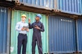 Selective focus at African black worker while talk and having discussion with supervisor and inspect the condition of all