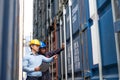 Selective focus at African black worker while talk and having discussion with supervisor and inspect the condition of all