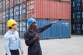 Selective focus at African black worker while talk and having discussion with supervisor and inspect the condition of all