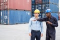 Selective focus at African black worker while talk and having discussion with supervisor and inspect the condition of all