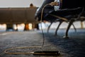 Selective focus on airport terminal phone charging outlet station