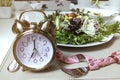 Alarm clock which a healthy food as the Healthy lifestyle Concept,Intermittent fasting image