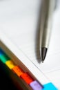 Macro closeup of alphabetical index of address book with mechanical pencil Royalty Free Stock Photo