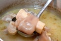 Arabic Egyptian cuisine of kawareh soup ( trotters soup ) that is full of collagen and Gelatin, cooked cow feet