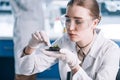 selective focus of attractive biochemist touching Royalty Free Stock Photo