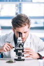 selective focus of bearded biochemist in Royalty Free Stock Photo