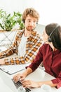 Selective focus of bearded broker looking Royalty Free Stock Photo