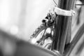 Selective focus on bicycle crank set and derailleur Royalty Free Stock Photo