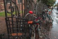 Focus of bikes near fence on