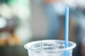 Selective focus on blue drinking straw Royalty Free Stock Photo