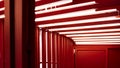 red steel curve wall and door with many fluorescent inside of corridor