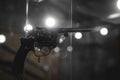 Selective focus, bokeh. background with old weapons. Revolver of old modification, close up, details of a firearm Royalty Free Stock Photo