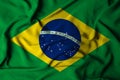 selective focus of brazil flag, with waving fabric texture. 3d illustration