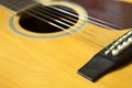 Selective focus of Bridge on Acoustic guitar  and copy space Royalty Free Stock Photo