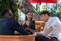 Selective focus of businessman have fun at coffee breaks with colleagues in a public place Royalty Free Stock Photo