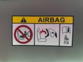 Selective focus of car alert warning sign for SRS AIRBAG Royalty Free Stock Photo