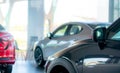 Selective focus car parked in luxury showroom. Car dealership office. New car parked in modern showroom. Car for sale and rent Royalty Free Stock Photo