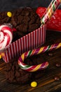 selective focus, Christmas oatmeal cookies with lollipops
