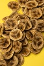 Selective focus, circles of dried bananas