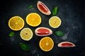 selective focus, citrus fruit on dark background