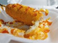 Mozarella stick with cheese sauce. Royalty Free Stock Photo