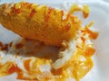 Mozarella stick with cheese sauce. Royalty Free Stock Photo