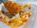 Mozarella stick with cheese sauce. Royalty Free Stock Photo