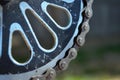 Selective focus close up of parts on a childs bike Royalty Free Stock Photo