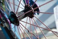 Selective focus close up of parts on a childs bike Royalty Free Stock Photo