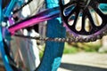 Selective focus close up of parts on a childs bike Royalty Free Stock Photo