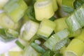 Selective focus closeup shot of a heap of green onions