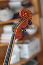 Selective focus closeup of violin pegbox