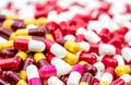 Selective focus on colorful of antibiotic capsules pills