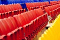 Selective focus of colorful stadium chairs Royalty Free Stock Photo