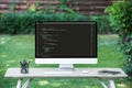 selective focus of computer monitor with programming language code at table Royalty Free Stock Photo