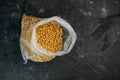 selective focus, corn kernels in plastic bag Royalty Free Stock Photo