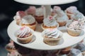 Selective focus of cute delicious cupcakes served on plate