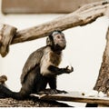selective focus of cute monkey holding Royalty Free Stock Photo