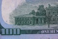 Selective focus on detail of 100 dollars banknote. Close up macro detail of money banknotes, dollars isolated. World money concept Royalty Free Stock Photo