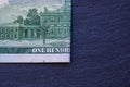 Selective focus on detail of 100 dollars banknote. Close up macro detail of money banknotes  dollars isolated. World money concept Royalty Free Stock Photo