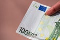 Selective focus on detail of EURO banknotes. Counting or giving EURO banknotes. World money concept, inflation and economy concept Royalty Free Stock Photo