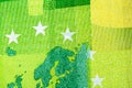 Selective focus on the detail of EURO banknotes. World money, inflation, and finance concept