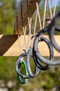 selective focus. detail of the rings of one of the obstacles of an obstacle race course, ocr Royalty Free Stock Photo