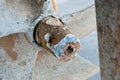 Selective focus of details old rusty ship propeller, waiting for Royalty Free Stock Photo