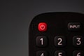 Selective focus, details of TV remote control buttons. Bucharest, Romania, 2021 Royalty Free Stock Photo