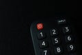 Selective focus, details of TV remote control buttons. Bucharest, Romania, 2021 Royalty Free Stock Photo