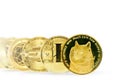 Selective focus of a digital dog coin arranged in a row of altcoins Royalty Free Stock Photo