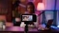 Selective focus on digital video camera screen recording african american woman streaming live internet show Royalty Free Stock Photo