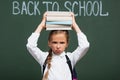 Selective focus of displeased schoolgirl holding